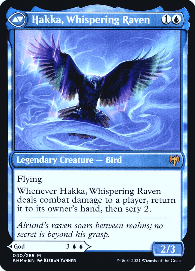 Alrund, God of the Cosmos | Hakka, Whispering Raven (Prerelease Limited Edition Foil) by Dante The Snake MTG on MYNTED