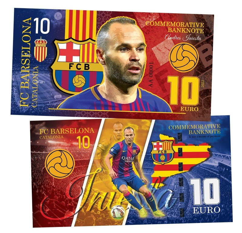 Andres Iniesta FC Barcelona 10 euro UNCB banknote by UNCB on MYNTED