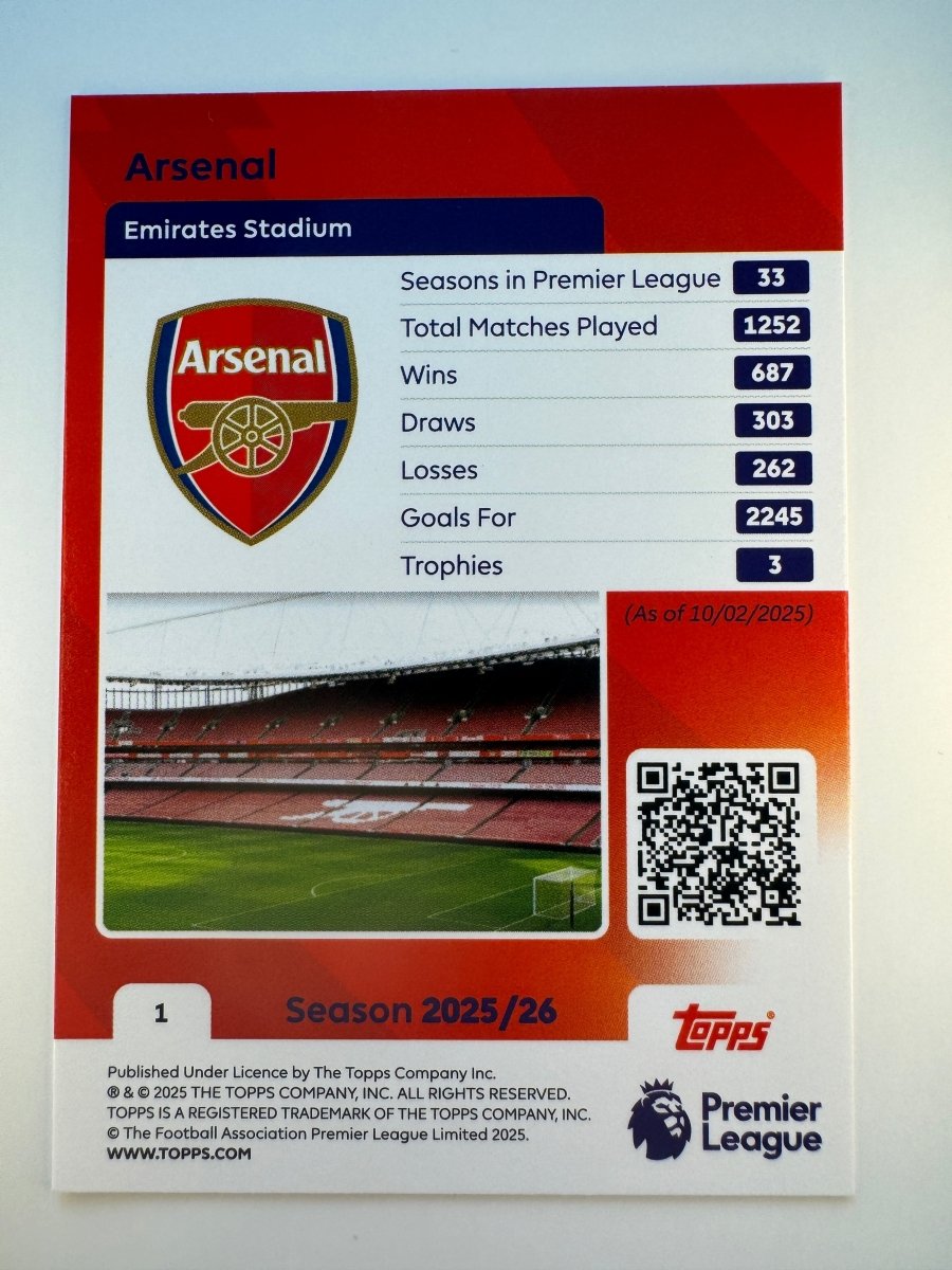 Arsenal FC Team Crest — 2025 - 26 Topps Premier League — Team Card by KitRoom Cards on MYNTED