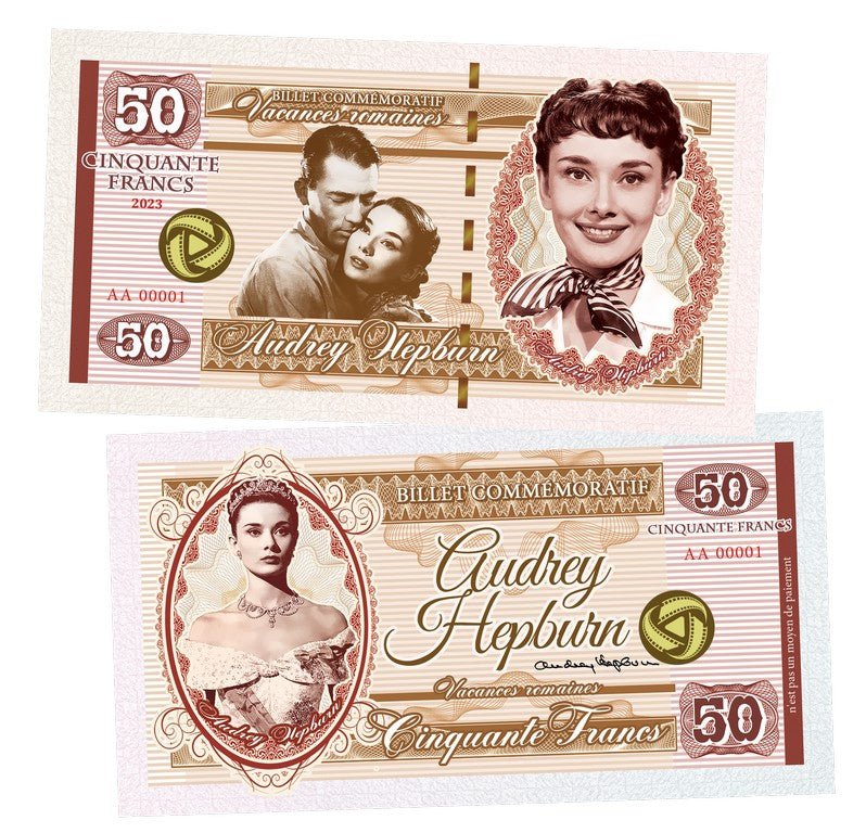 Audrey Hepburn Roman Holiday 50 Cent Francs UNCB banknote by UNCB on MYNTED
