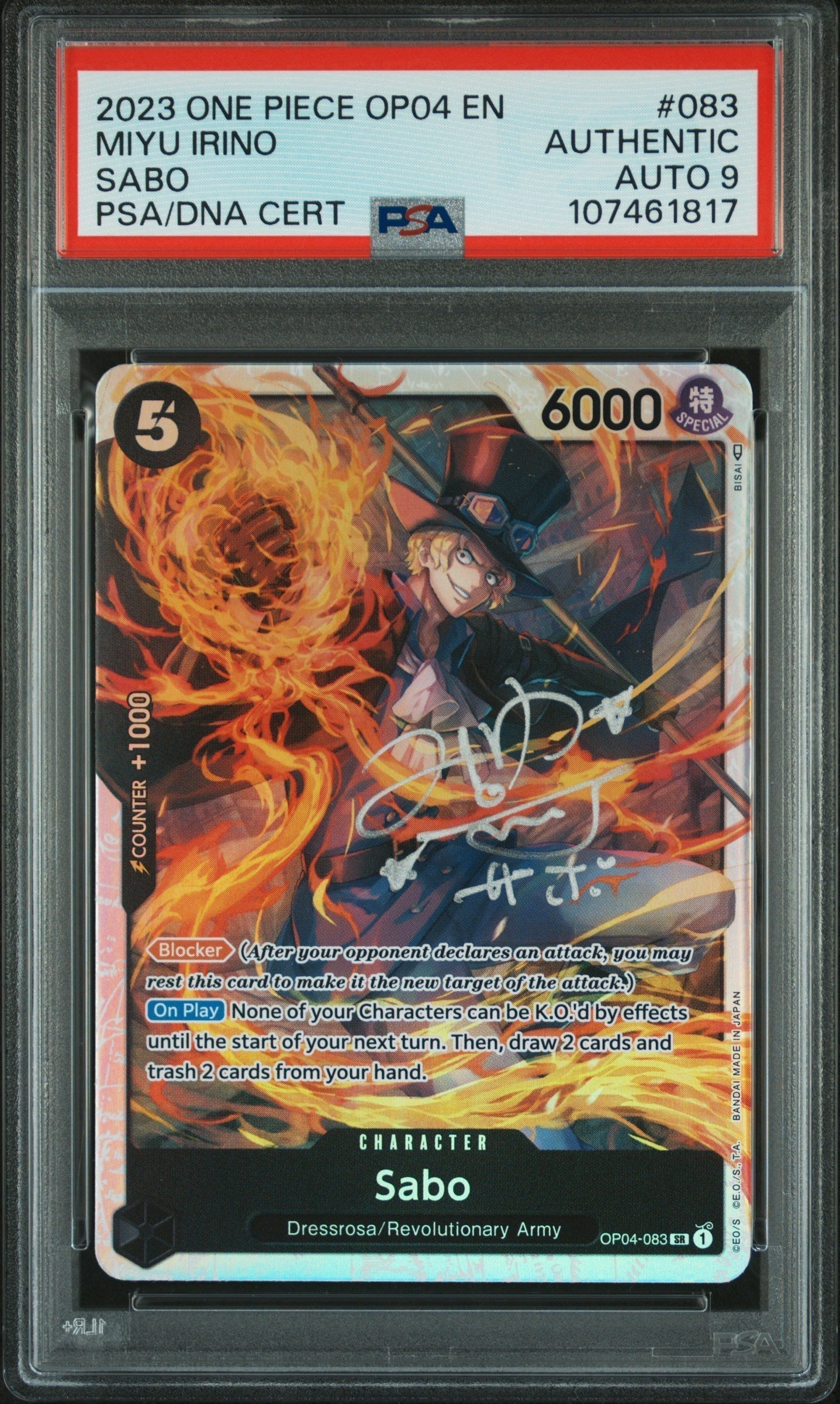 PSA AUTH AUTO 9 - One Piece -  Sabo signed by Miya Irino (JVA)