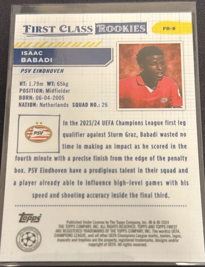 2023-24 Topps Finest UEFA Club Competitions Isaac Babadi #FR-8 First Class Rookies RC