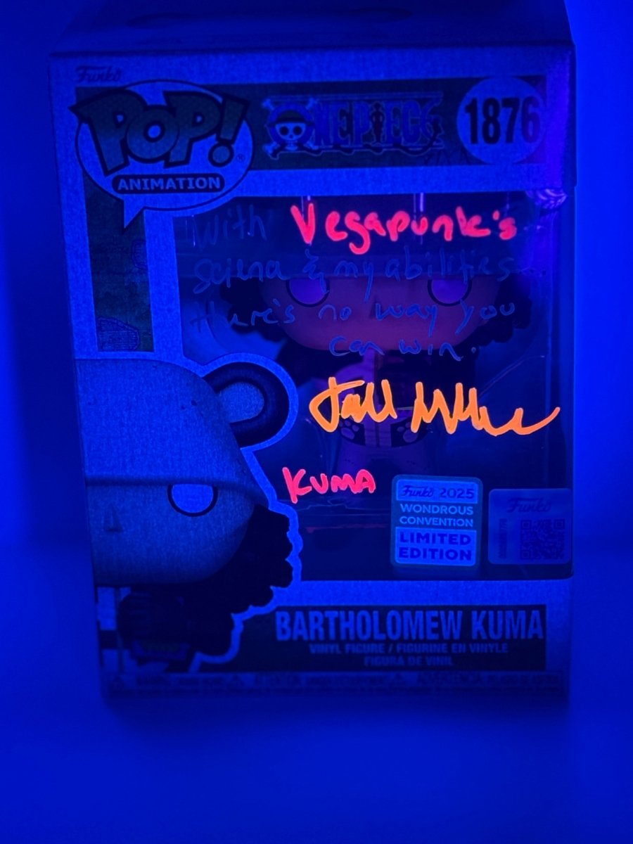 Bartholomew Kuma signed by English Voice Actor , quoted and authenticated by Luffy Collects on MYNTED