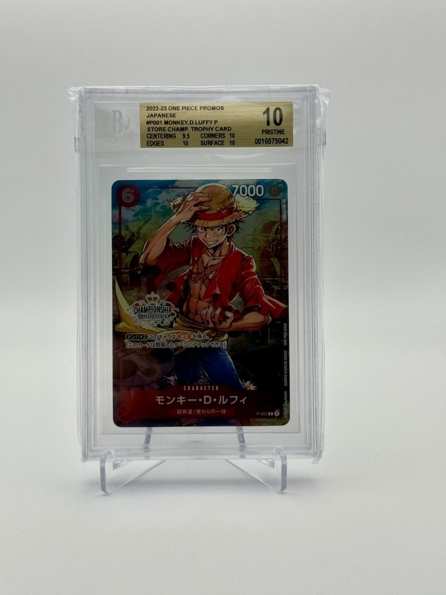 BGS 10 (Pristine) One Piece Monkey D. Luffy Store Champ. Trophy Card P001 by Schmutzfink TCG on MYNTED