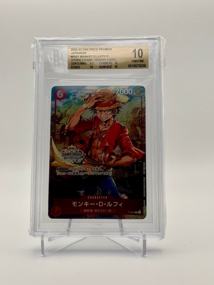 BGS 10 (Pristine) One Piece Monkey D. Luffy Store Champ. Trophy Card P001 (Seq. with 0016575035) by Schmutzfink TCG on MYNTED