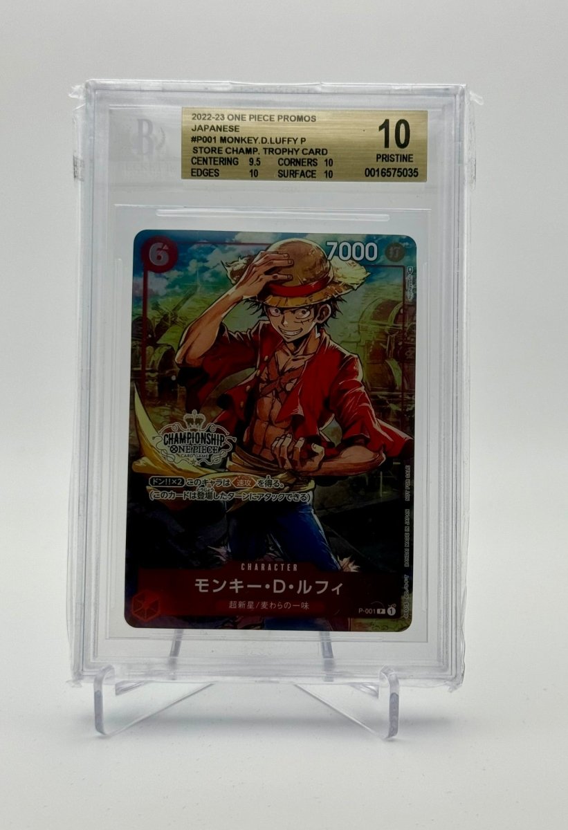 BGS 10 (Pristine) One Piece Monkey D. Luffy Store Champ. Trophy Card P001 (Seq. with 0016575036) by Schmutzfink TCG on MYNTED