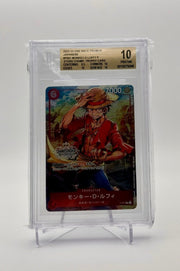 BGS 10 (Pristine) One Piece Monkey D. Luffy Store Champ. Trophy Card P001 (Seq. with 0016575045) by Schmutzfink TCG on MYNTED