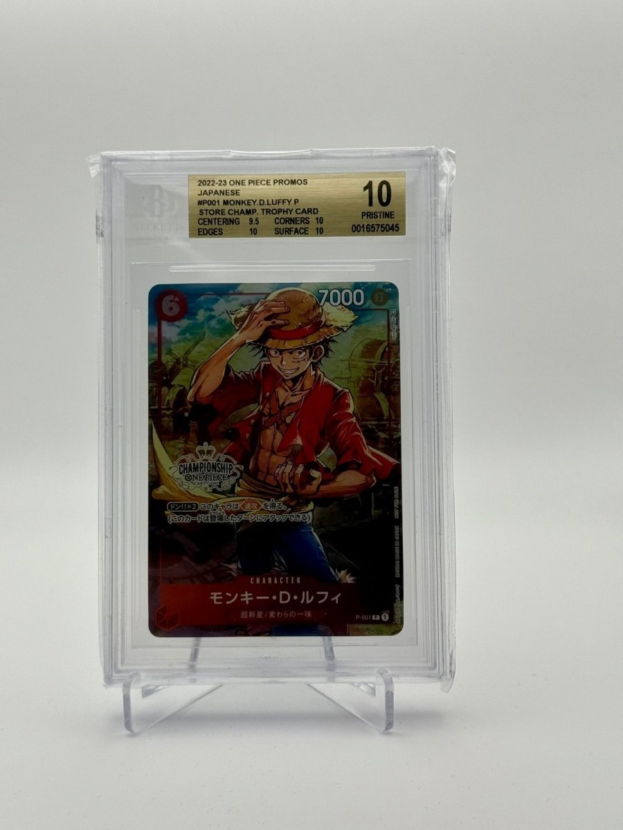 BGS 10 (Pristine) One Piece Monkey D. Luffy Store Champ. Trophy Card P001 (Seq. with 0016575046) by Schmutzfink TCG on MYNTED