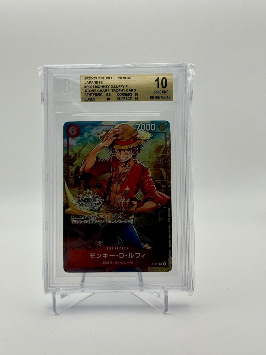 BGS 10 (Pristine) One Piece Monkey D. Luffy Store Champ. Trophy Card P001 (Seq. with 0016575046) by Schmutzfink TCG on MYNTED