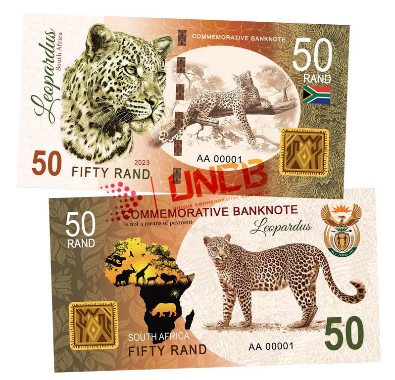 Big African Five Series - Leopard 50 Rands UNCB banknote by UNCB on MYNTED