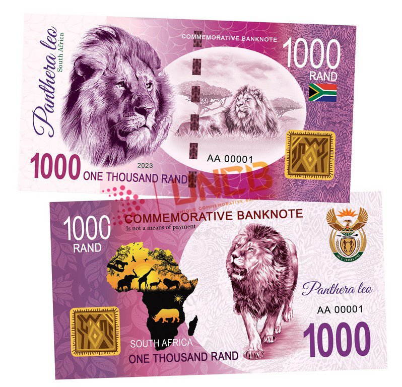 Big African Five Series - Lion 1000 Rands UNCB banknote by UNCB on MYNTED
