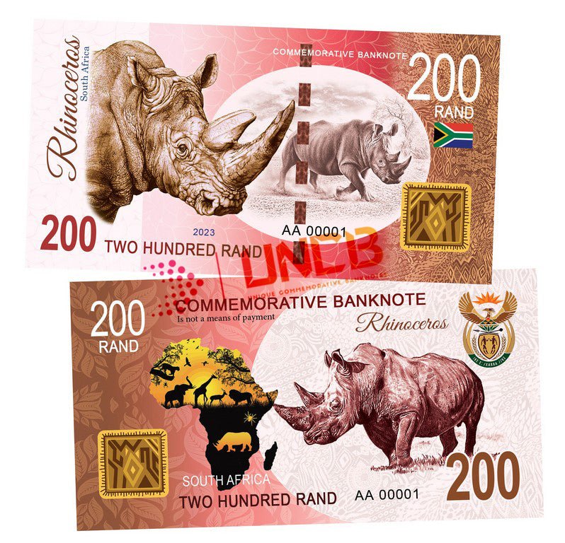 Big African Five Series - Rhinoceros 200 Rands UNCB banknote by UNCB on MYNTED