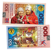 Bjoerndalen - Domracheva. Biathlon 100 Kroner UNCB banknote by UNCB on MYNTED