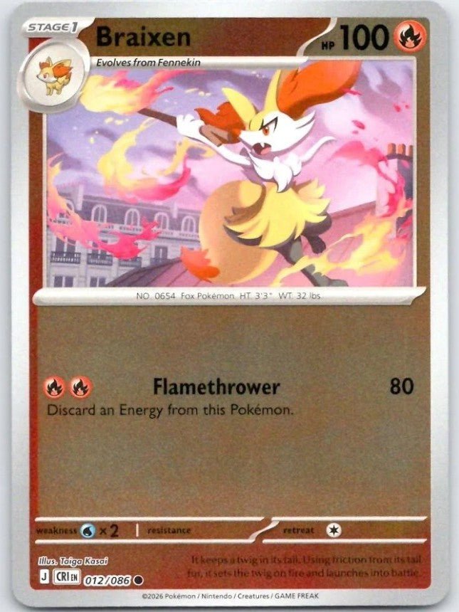 Braixen 012/086 Chaos Rising Reverse Holo Uncommon by Depoga Arts on MYNTED