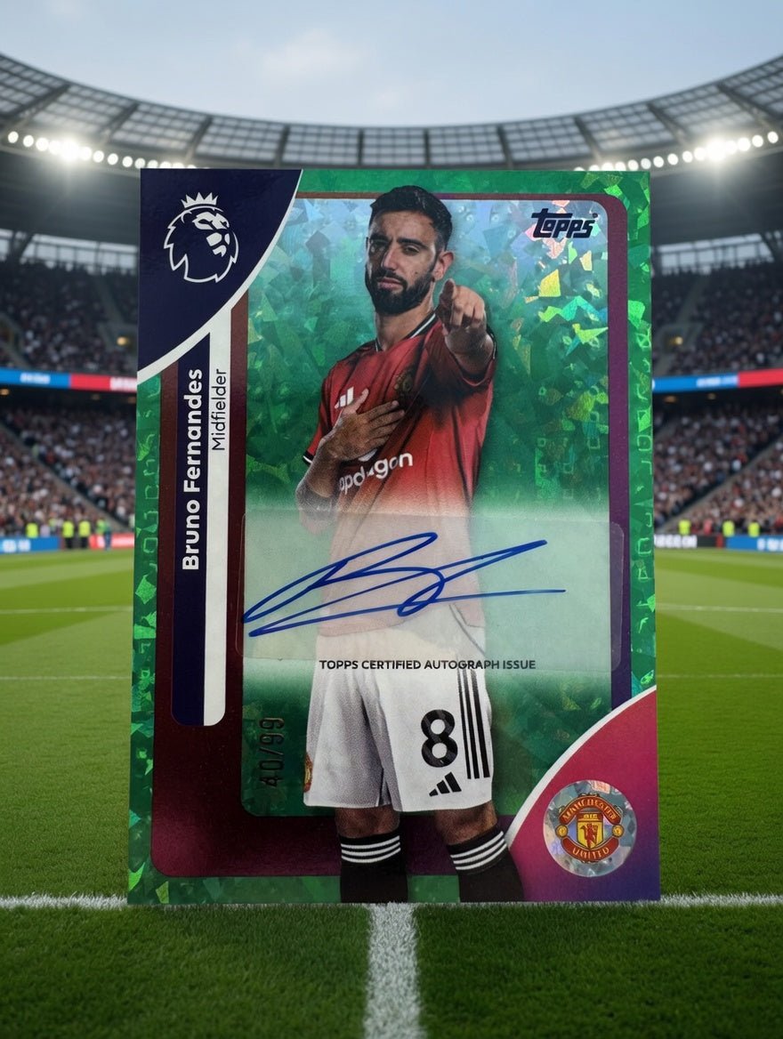 Bruno Fernandes Autograph AC - BF Green Sparkle 40/99 — 2025 - 26 Topps Premier League — Manchester United Captain by KitRoom Cards on MYNTED