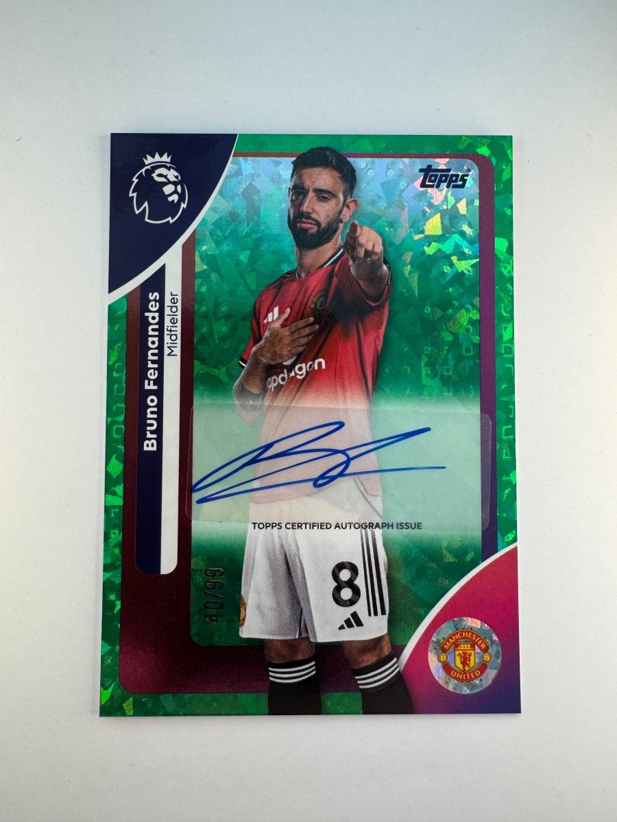 Bruno Fernandes Autograph AC - BF Green Sparkle 40/99 — 2025 - 26 Topps Premier League — Manchester United Captain by KitRoom Cards on MYNTED