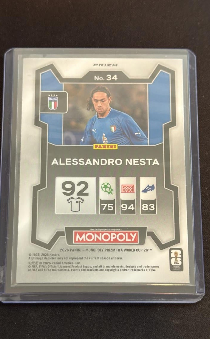 2026 Panini Prizm Monopoly FIFA World Cup Alessandro Nesta #34 Green Wave