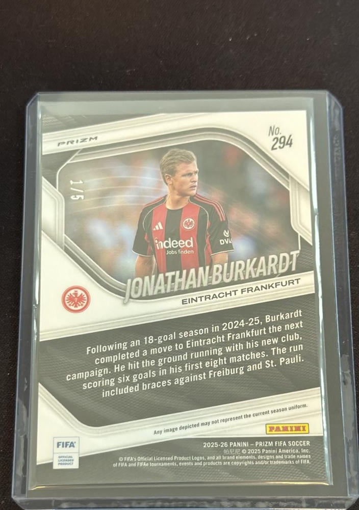 2025-26 Panini Prizm FIFA Jonathan Burkardt #294 Blue Shimmer /5