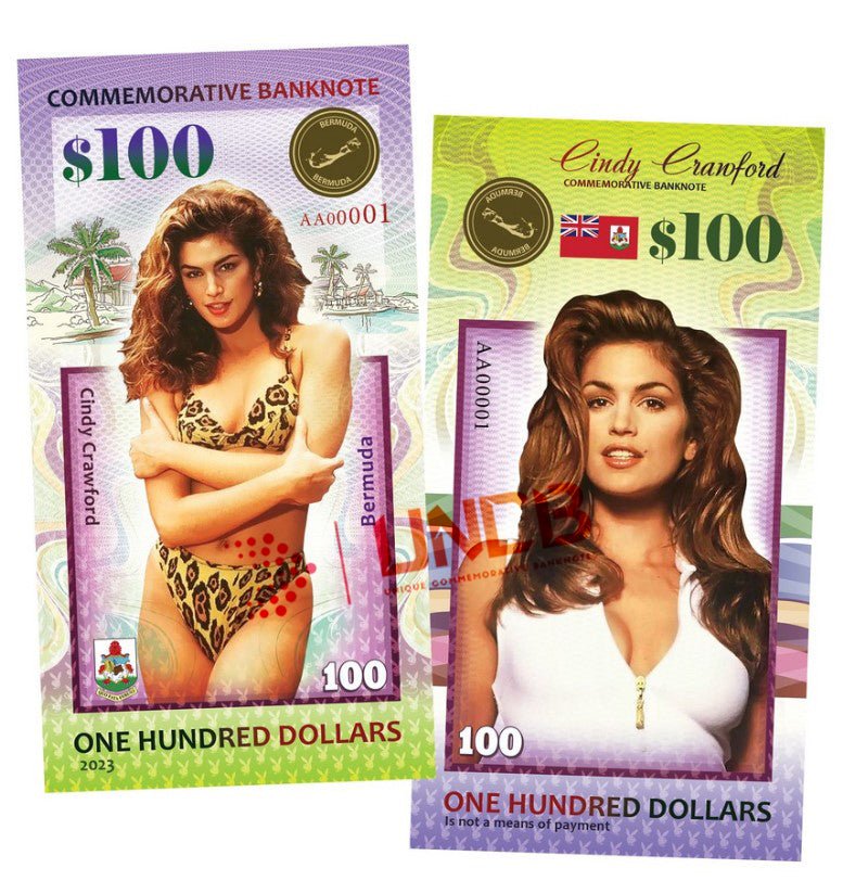 Cindy Crawford 100 Dollars UNCB banknote by UNCB on MYNTED