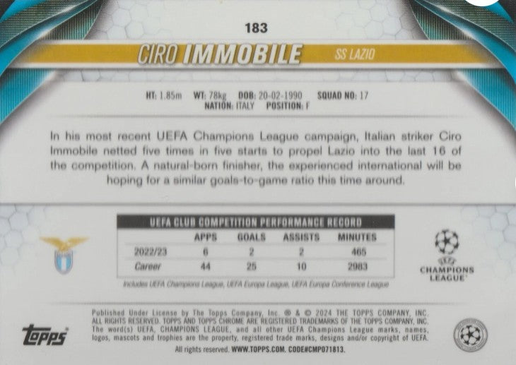 2023-24 CHROME  021/150  CIRO IMMOBILE  LAZIO