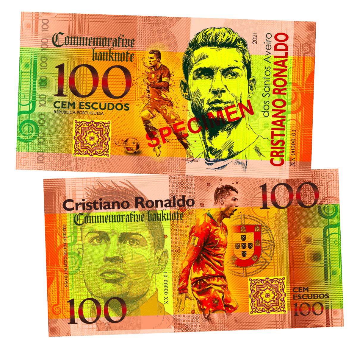 Cristiano Ronaldo - SPECIMEN 100 Escudos UNCB banknote by UNCB on MYNTED