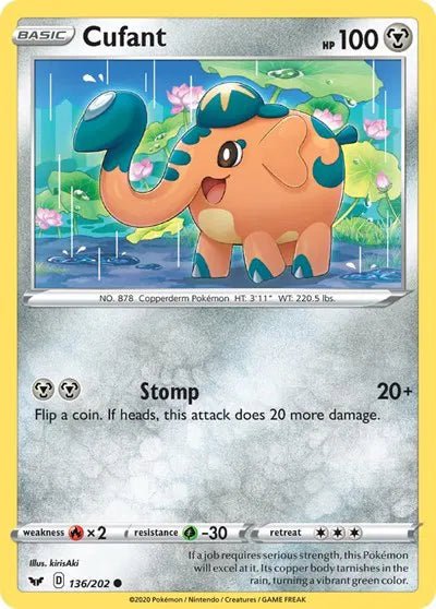 Cufant (Reverse Holofoil) Sword & Shield Base Set Common 136/202 by PokeSource on MYNTED