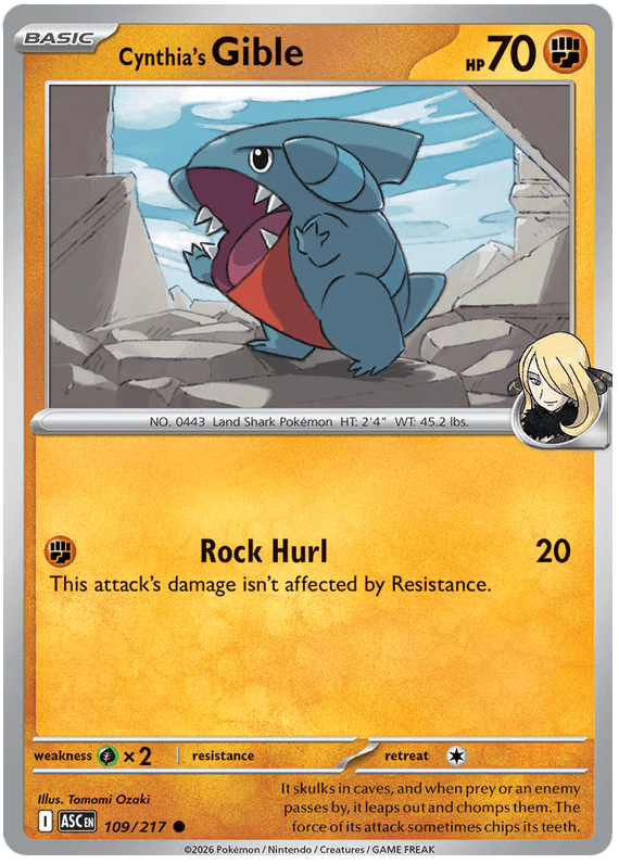 Cynthia's Gible 109/217 Common | Mega Evolution – Ascended Heroes by Worth the XP on MYNTED