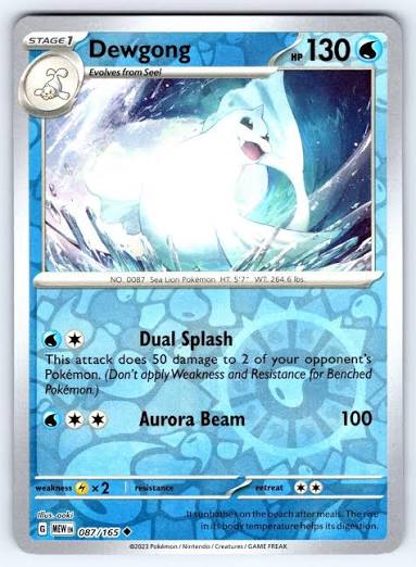 Dewgong 087/165 - Reverse Holo (Pokemon 151) by The Cardboard Grind on MYNTED