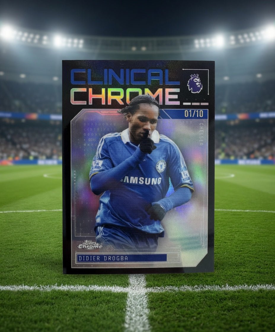 Didier Drogba CC - 4 Clinical Chrome Black 01/10 — 2025 - 26 Topps Chrome Premier League — Chelsea Legend by KitRoom Cards on MYNTED
