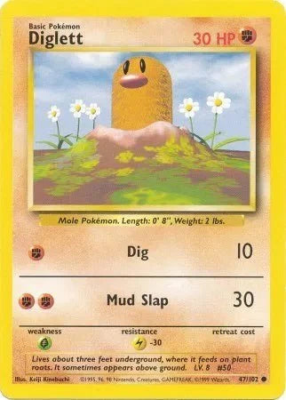 Diglett Base Set (Unlimited) Common • 47 Normal by Marnie’s TCG on MYNTED