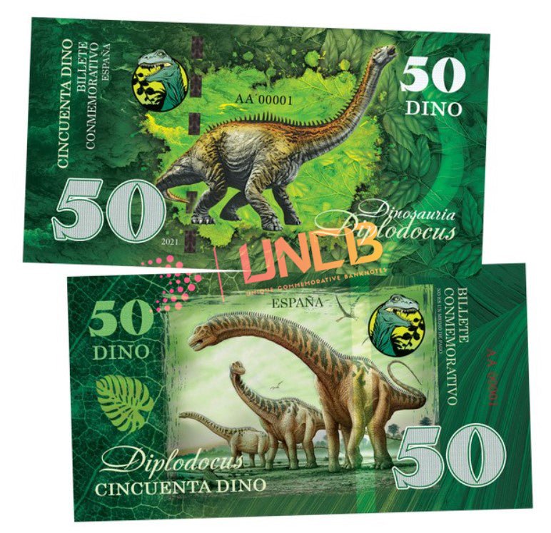 Dinosaurus Series - Diplodocus Dino 50 UNCB banknote by UNCB on MYNTED