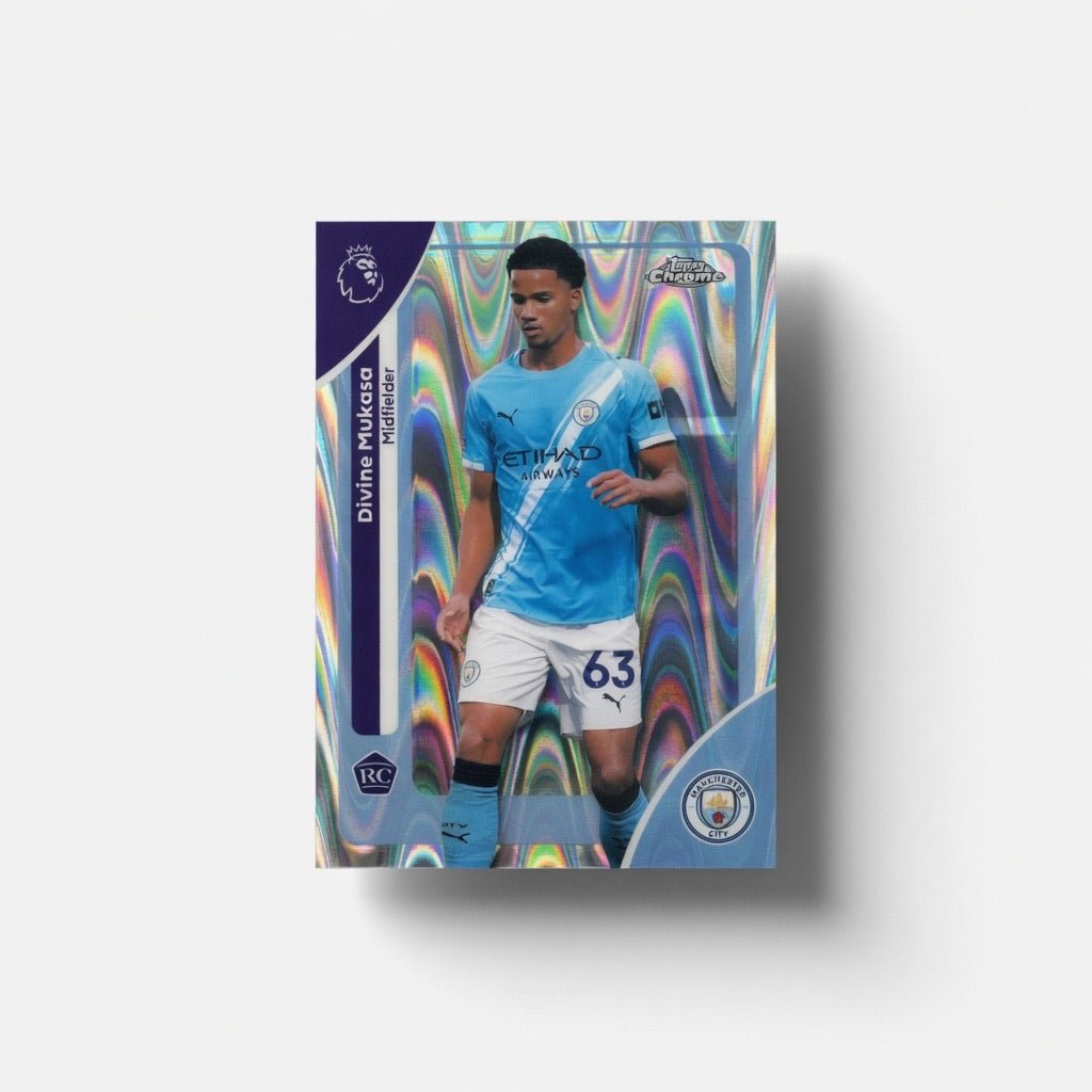 Divine Mukasa #128 Wave Refractor — 2026 Topps Chrome Premier League — Manchester City Rookie Card