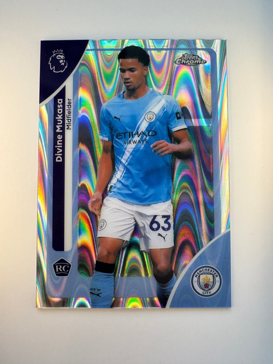 Divine Mukasa 128 Wave Refractor — 2026 Topps Chrome Premier League — Manchester City Rookie Card by KitRoom Cards on MYNTED