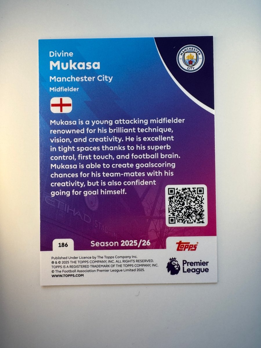 Divine Mukasa — 2025 - 26 Topps Premier League — Manchester City Rookie Card by KitRoom Cards on MYNTED