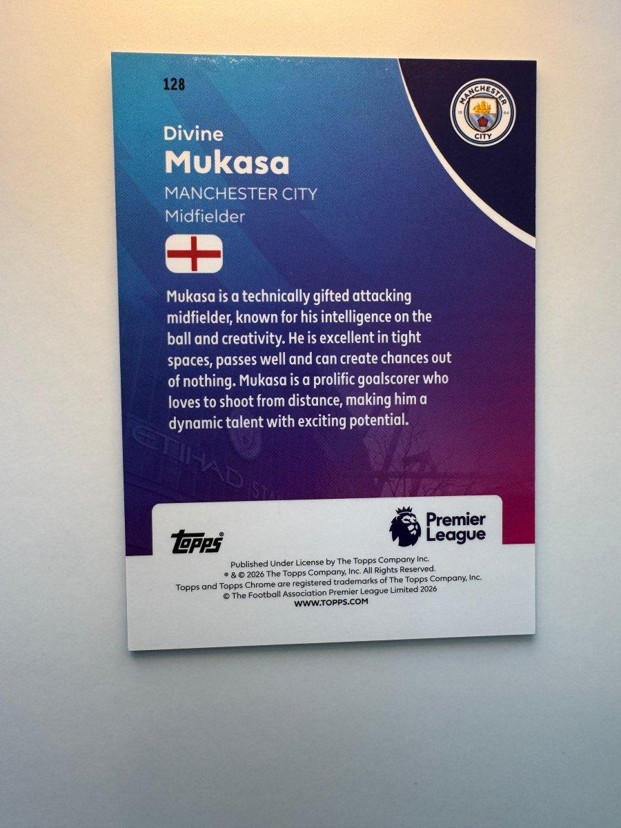 Divine Mukasa Refractor — 2026 Topps Chrome Premier League — Manchester City Rookie Card by KitRoom Cards on MYNTED