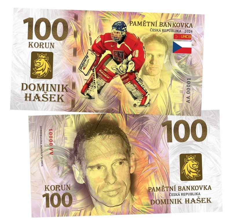 Dominik Hasek 100 Korun UNCB banknote by UNCB on MYNTED