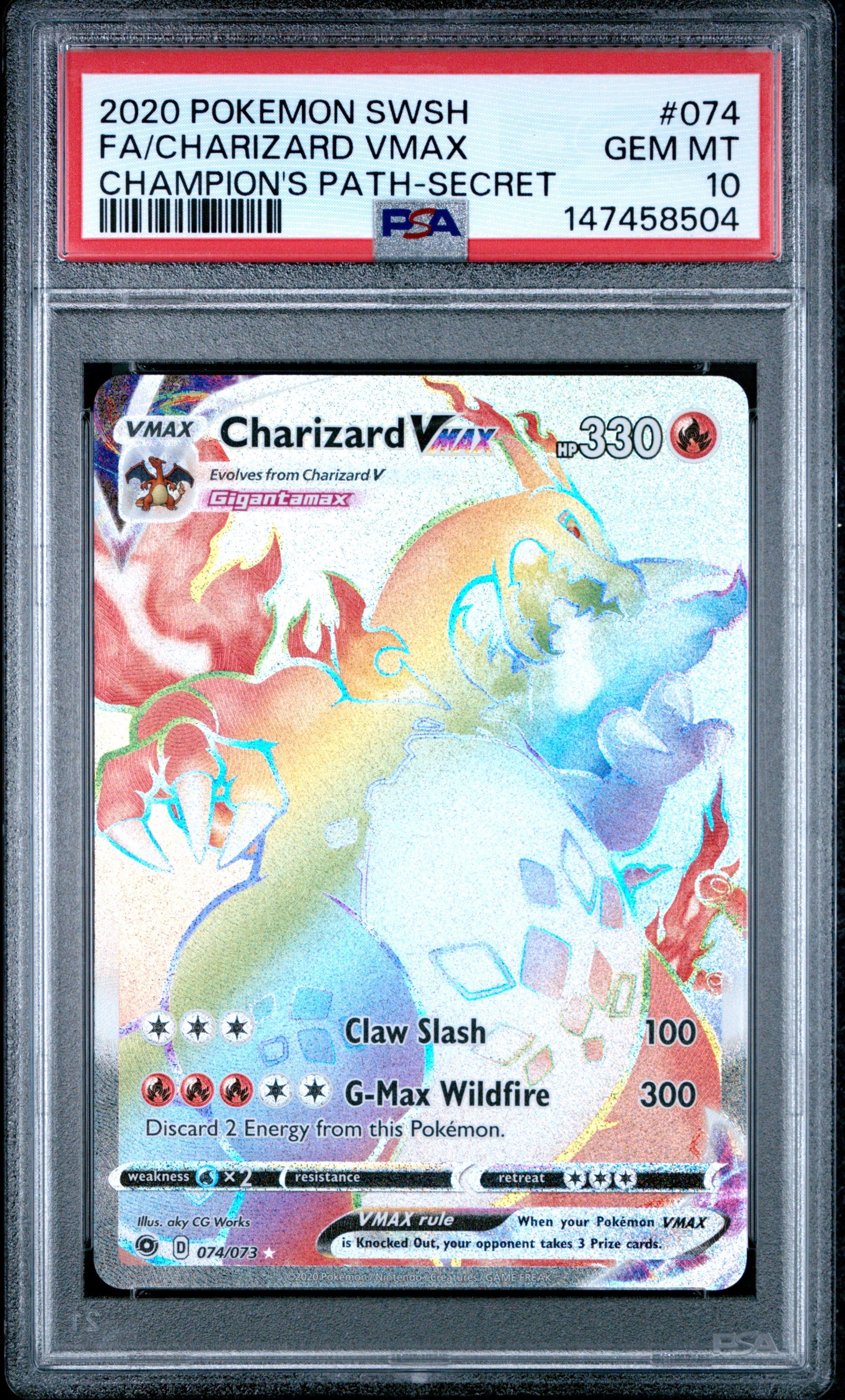 PSA 10 Charizard VMAX (Secret) Champion's Path Secret Rare 74/73