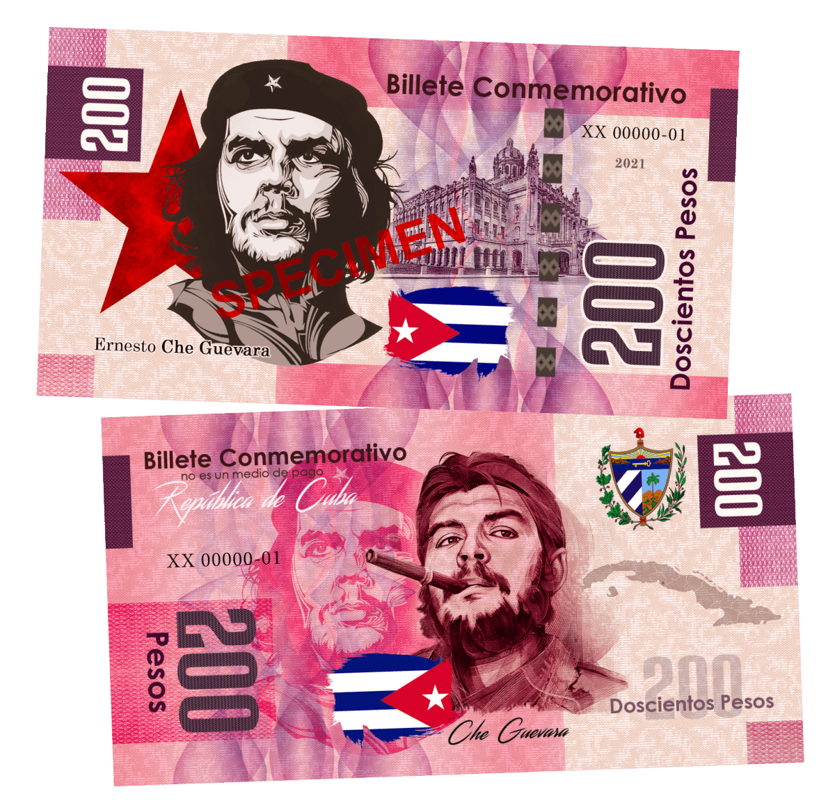 Ernesto CHE Guevara - SPECIMEN 200 Pesos UNCB banknote by UNCB on MYNTED