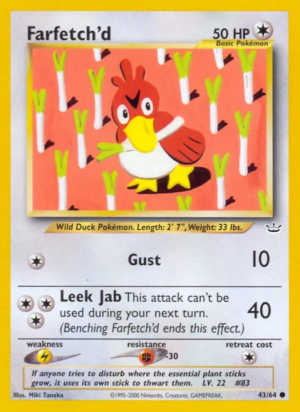 Farfetch'd Neo Revelation Common • 43 Unlimited by Marnie’s TCG on MYNTED