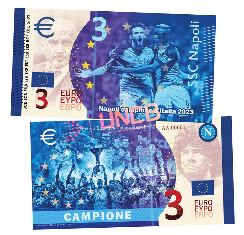 FC Napoli - UEFA 2023 Champion 3 Euro UNCB banknote by UNCB on MYNTED