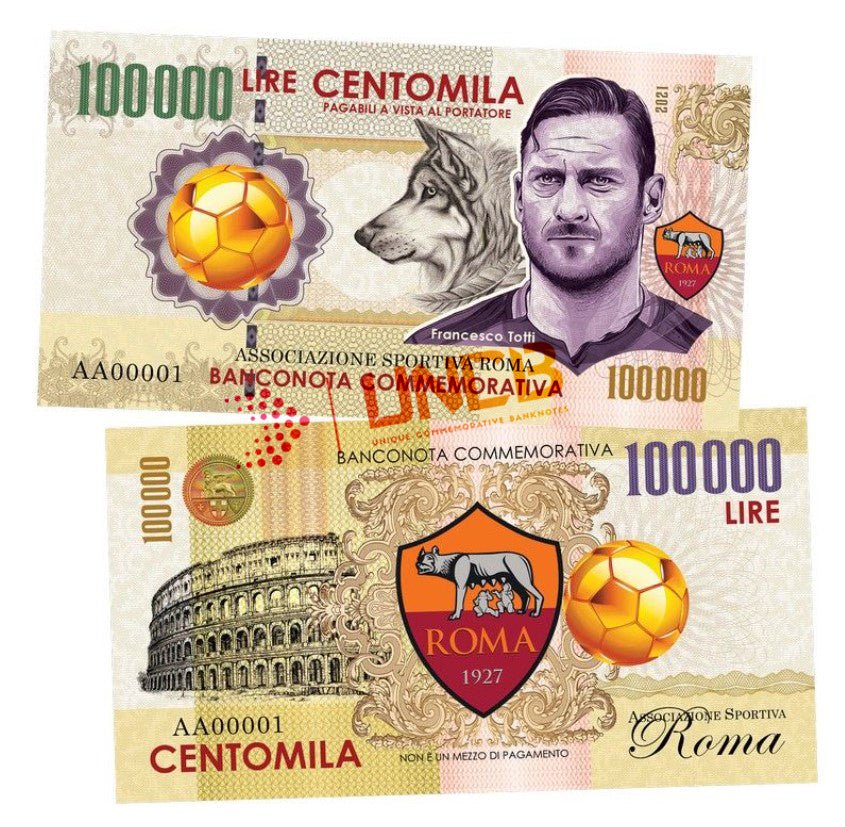 Francesco Totti 100 000 Lira UNCB banknote by UNCB on MYNTED