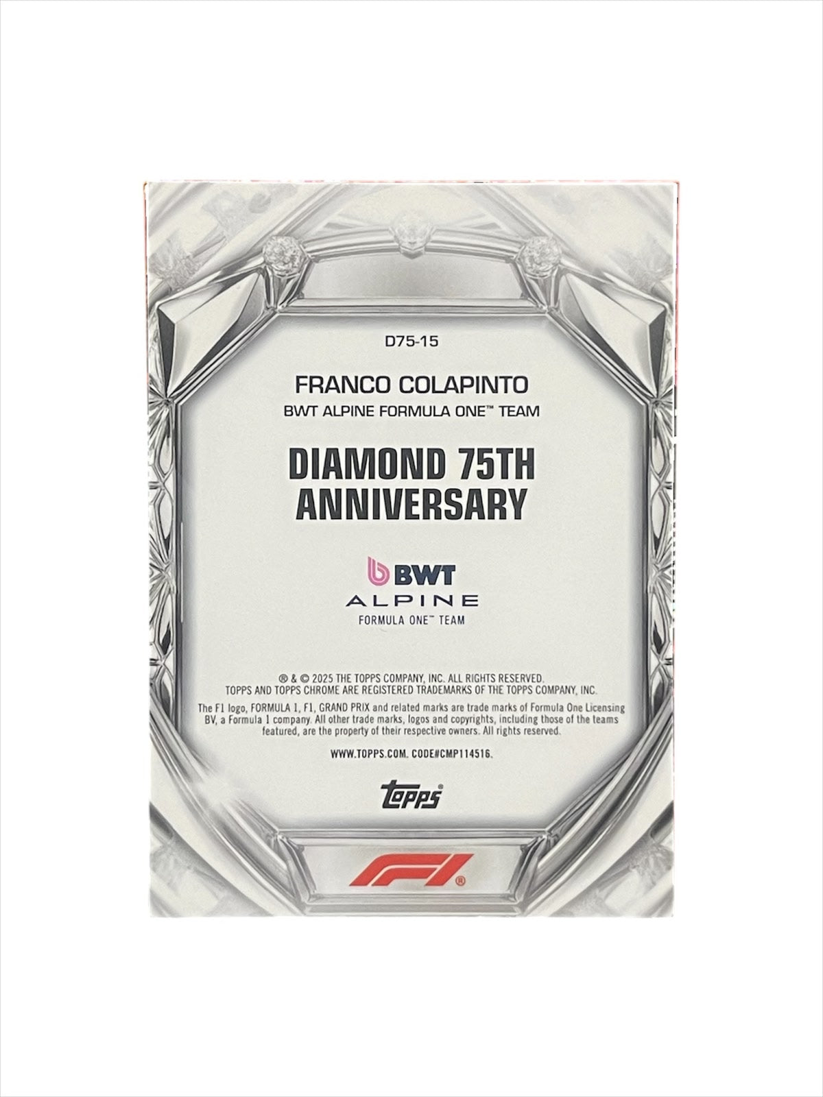 2025 Topps Chrome F1 Franco Colapinto Diamond 75th Anniversary