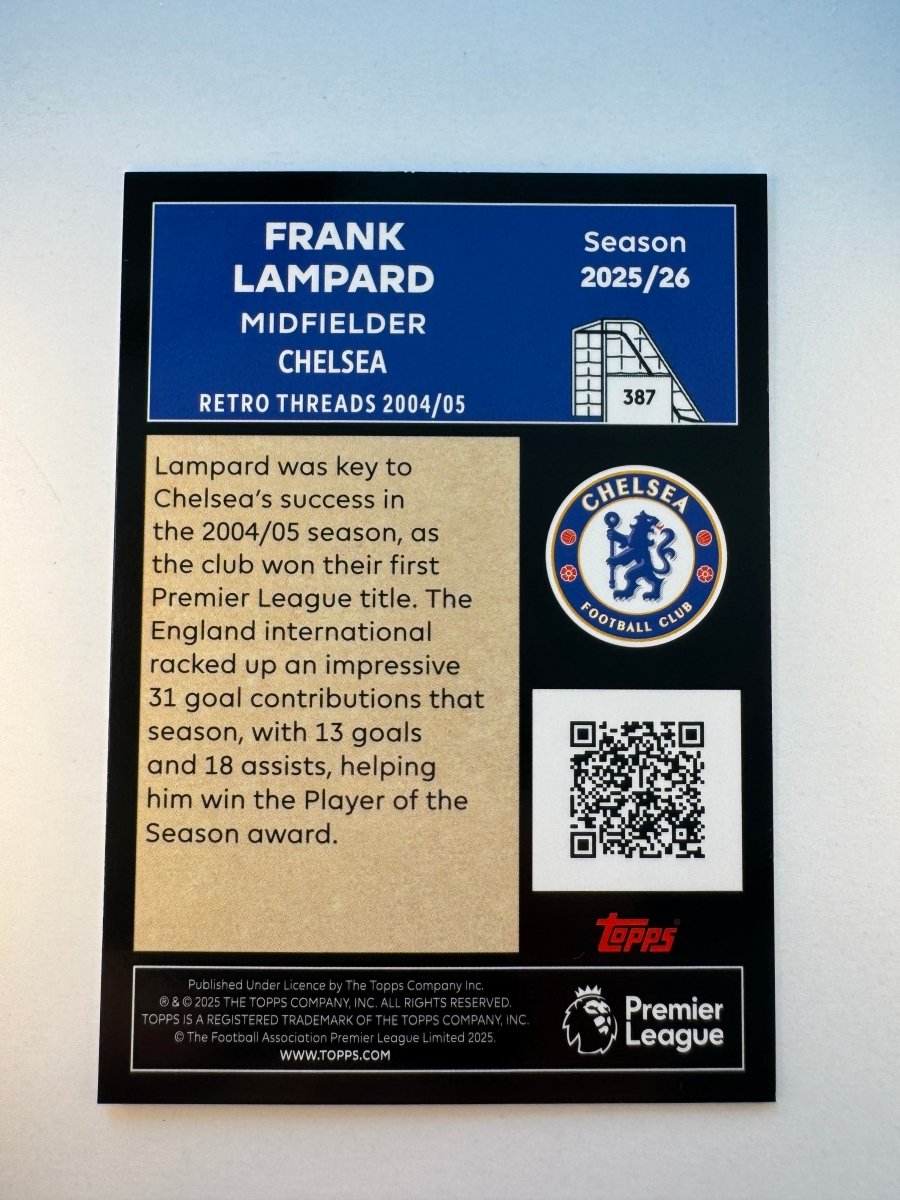 Frank Lampard 387 Retro Threads — 2025 - 26 Topps Premier League — Chelsea Legend by KitRoom Cards on MYNTED