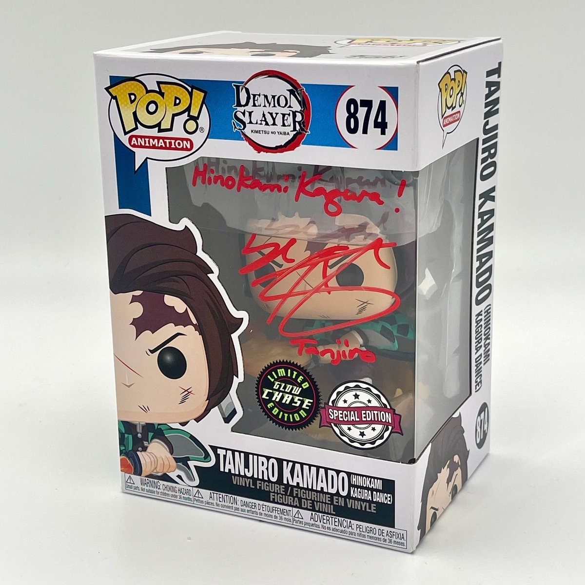 Funko Pop Tanjiro Kamado (Hinokami Kagura) 874 Glow Chase Special Edition Signed by Zach Aguilar by Ihemesai Collections on MYNTED