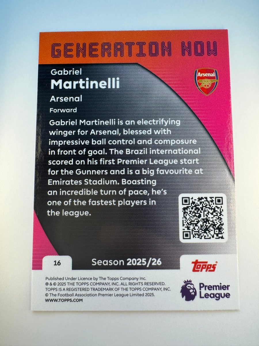Gabriel Martinelli Generation Now — 2025 - 26 Topps Premier League — Arsenal by KitRoom Cards on MYNTED