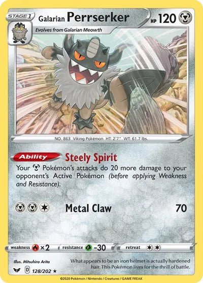 Galarian Perrserker (Reverse Holofoil) Sword & Shield Base Set Holo Rare 128/202 by PokeSource on MYNTED