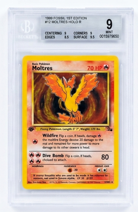 BGS 9 Moltres (12) Fossil Holo Rare 12 1st Edition