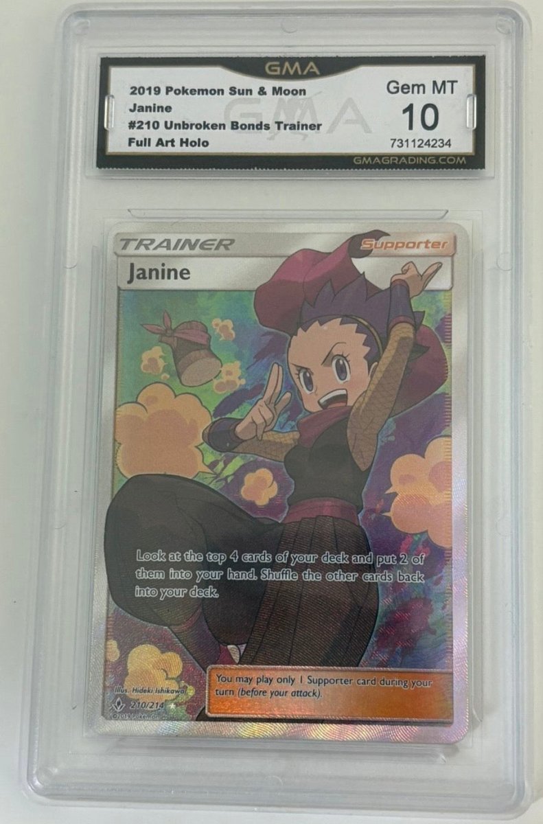 GMA 10 2019 Pokemon Sun & Moon Janine 210 Unbroken Bonds Trainer Full Art Holo by Falconloot on MYNTED