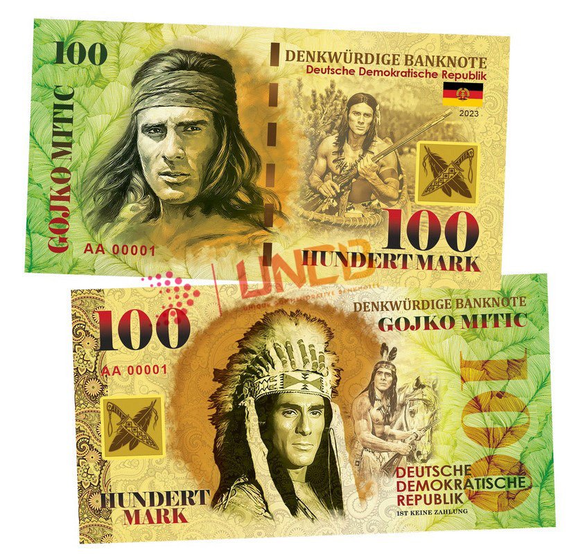 Gojko Mitic 100 Mark UNCB banknote by UNCB on MYNTED