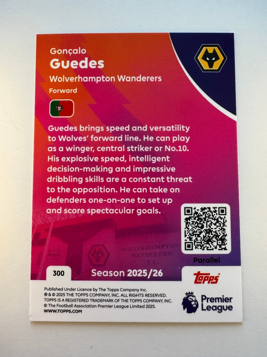 Gonçalo Guedes 300 Yellow Sparkle 292/299 — 2025 - 26 Topps Premier League — Wolverhampton Wanderers by KitRoom Cards on MYNTED